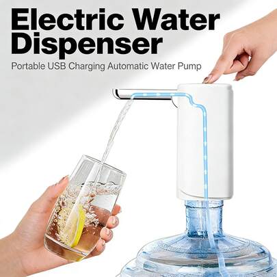 可折叠电动水泵，USB充电，自动饮用水泵，可折叠桶装水泵，家用自动灌水装置，适用于多个水桶，方便卫生地取水，USB充电，一键自动取水，可折叠收纳，适用于桶装水/饮水机/露营水袋，厨房/办公室/汽车