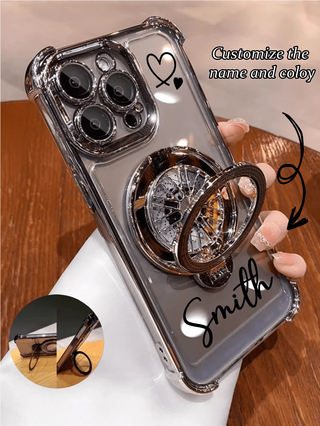 Capa de celular personalizada com assinatura, reforçada com quatro cantos cromados e suporte anti-queda. Colorida, moderna e kawaii, perfeita para presentear namorado(a), família e amigos. Ideal para presentear amigos e familiares. - Prata - Ver 1