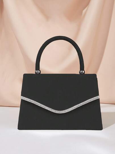 REMANLAND Geantă elegantă, minimalistă, din catifea neagră, decorată cu cristale, finisaj mat, detalii elegante din cristale în formă de V, design minimalist cu clapă. Potrivită pentru serviciu, evenimente formale și întâlniri casual, un accesoriu esențial și versatil pentru femei. Un cadou ideal pentru doamne.