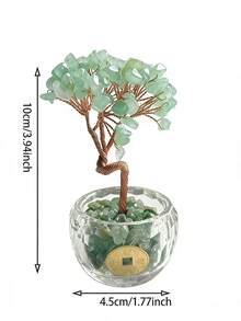 1pc Natural Crystal And Healing Stone Made Green Money Tree Decor, Home Office Decoration, Feng Shui Ornament - Green - View 5