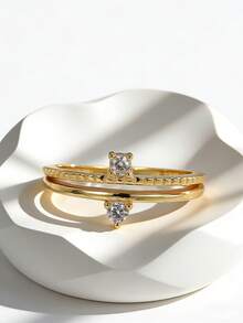 Charm-In Gold Plated CZ Stacking Ring For Women Double Band Ring - Gold - View 1