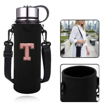 1 túi đựng bình nước thể thao giữ nhiệt 550-1500ml, kiểu đeo chéo, có dây đeo điều chỉnh được, kèm vỏ đựng bình nước thêu chữ A-Z. - màu đen - Xem 23