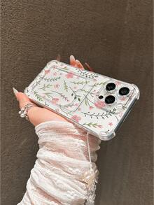 Flower Sweet Floral Pattern Transparent Card Slot Soft TPU Phone Case With Bracelet Strap, Precise Cutouts, Anti-Fall, Wear-Resistant, Minimalist Design, Printed Protective Cover For IPhone 17/17 Pro/17 Pro Max, 16 XR/7/8, 15 Pro Max, 12 Pro Max, 13 Pro Max, 14 Pro Max, 13, 14, 11, 12, P14, P11, P12, XS, XR, 7/8, P, 7/8 GES2 - Clear - View 6