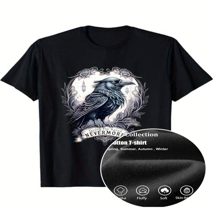 Camisetas de Comfortable retro y modernas de verano para Eid Al-Fitr, camisetas con estampado de cuervos con tema de vanguardia urbana, camisetas holgadas de cuello redondo casuales y cómodas para hombre, tallas grandes, camisetas de talla grande para Pascua, Día de San Patricio y actividades al aire libre - Multicolor - Ver 1