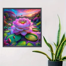 1件装全新荷塘主题钻石画套装，5D圆形水晶钻石马赛克DIY工艺品，适合制作手工礼品，装饰客厅、卧室，可用于宰牲节、父亲节、母亲节、婚礼季、五一劳动节、复活节、圣诞节、情人节等场合，无框。 - 查看 10