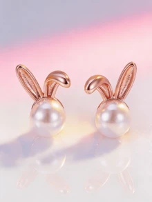 Khuyên tai đính ngọc trai giả hình tai thỏ dễ thương, lý tưởng làm quà tặng tốt nghiệp và lễ Phục sinh cho các cô gái tuổi teen. - Hoa hồng vàng - Xem 1