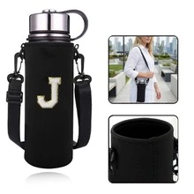 1个550-1500毫升运动水壶保温袋，带肩带和可调节水壶套，并绣有A-Z字母。 - 黑色 - 查看 28