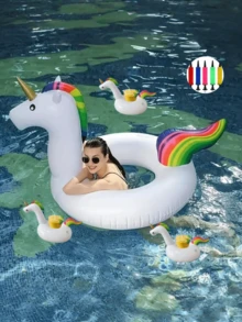 1 pieza - Flotador de natación grande con diseño de unicornio, personalizable, anillo de vida inflable de 120/90 cm de grosor, flotador de agua inflable con diseño de unicornio blanco y arcoíris - Multicolor - Ver 3