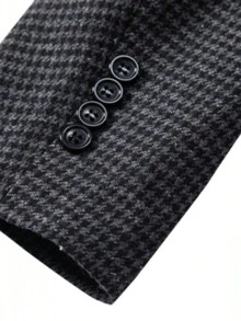Chaqueta de traje ajustada con estampado de pata de gallo para hombre, blazer formal casual - Negro - Ver 4