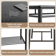 Juego de Comedor Moderno para Espacios Pequeños con Almacenamiento, Mesa + 2 Sillas + Banco, Cuero Suave, Estructura Metálica Reforzada, Ideal para Cocina y Apartamento Mexicano - Negro - Ver 2