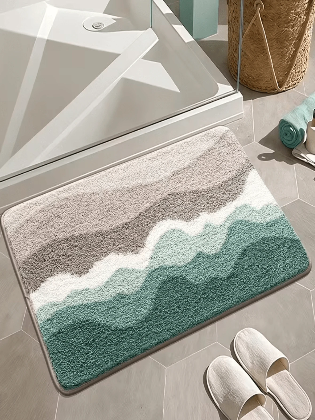 1pc Premium Wool Bathroom Mat, Minimalist Beach Style, Fluffy Soft Absorbent, Suitable For Home Bathroom, Plush Bathroom Rug, Toilet Mat, Home Decor, Spring Decoration