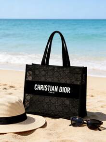 Dior 黑色网眼菱形透明女士单肩包，带小收纳袋和化妆包 - 黑色 - 查看 2