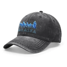 1PC Vintage Washed Unisex Baseball Caps, Sled Dog Team Alaska, Artistic Watercolor Design Print, Adjustable, Suitable For Outdoor Activities And Casual Wear, Gifts For Men And Women, Friends. - màu đen - Xem 8