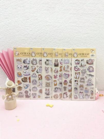 可爱猫咪卡通贴纸，3D立体贴纸，太空、花朵、水果、换装、泡泡贴纸，韩式风格