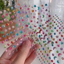 3pcs Colorful Shiny Stickers, Random Styles, Rhinestone Stickers For Scrapbooking, Decorative Stars, Moons, Gems - Multicolor - View 3