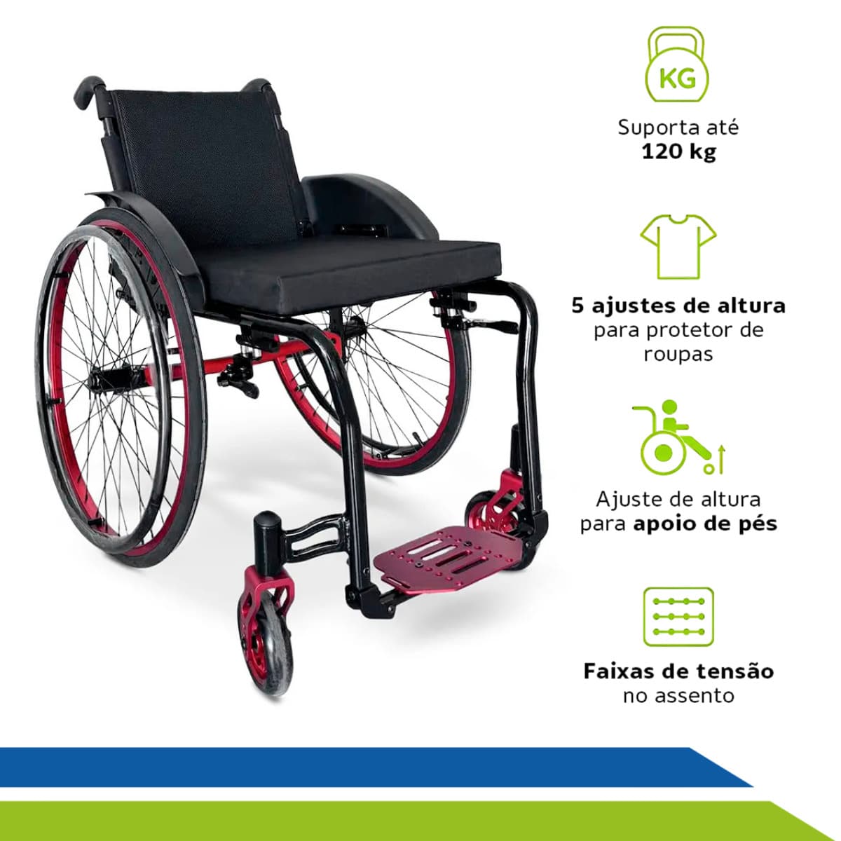 Cadeira de Rodas Monobloco Alumínio Leve Reclinável até 120kg Fácil de Transportar - Visão 1