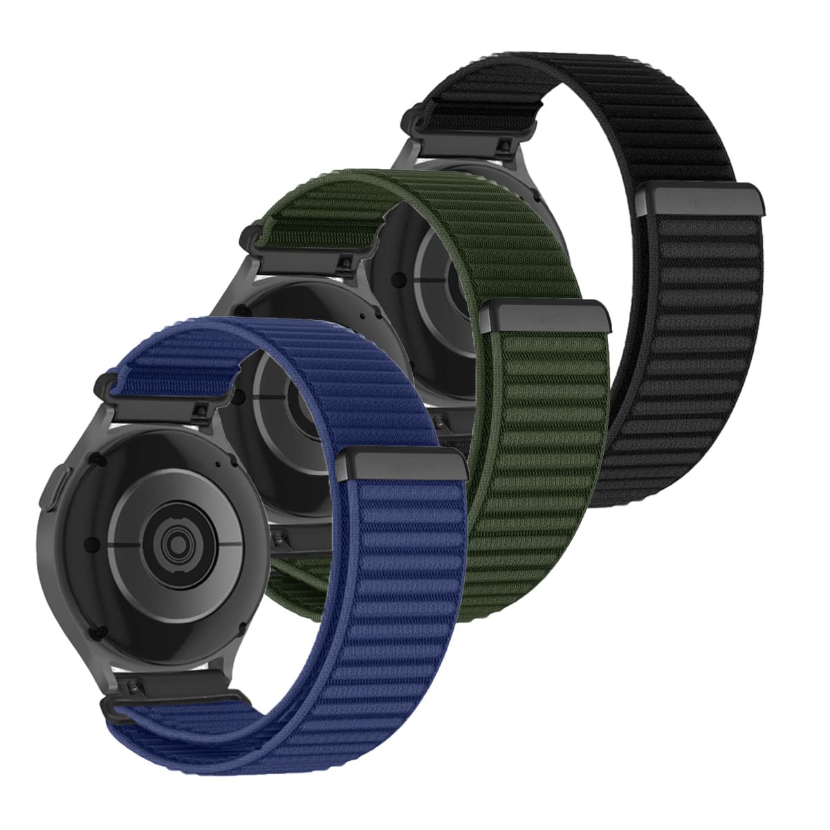 3条装 18mm/20mm/22mm 快拆尼龙编织表带，兼容三星 Galaxy Watch7/6/5/4、Watch GT6/5/4、Watch5 Active/Lite，男女通用透气运动智能手表表带，易于安装和佩戴 - 3 Pack-2 - 查看 1