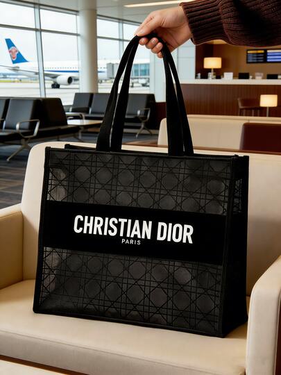 Dior Bolso de malla de encaje, bolso de compras de gran capacidad, nueva moda SS26, esencial de viaje, bolsa de aseo portátil, bolsa de cosméticos de gran capacidad, bolsa de almacenamiento de malla