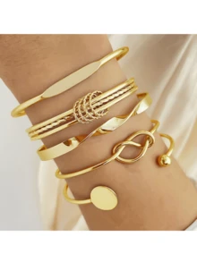 6pcs Minimalist Golden Elegant Sophisticated Metal Bangle Bracelet Set, Delicate Chain Bracelets, Suitable For Holiday, Party, Date, Daily Wear - Six Silver - View 12