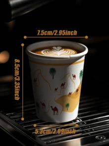 Cốc giấy dùng một lần in hình lạc đà và cây dừa, dung tích 250ml, thích hợp đựng cà phê và trà. Cốc dùng một lần cho các buổi họp mặt gia đình và những dịp đặc biệt. Món quà hoàn hảo cho lễ Eid/Ngày Quốc khánh Ả Rập Xê Út. Cốc giấy trang trí theo chủ đề sa mạc. - Nhiều màu - Xem 5