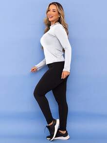 Women's Winter Thermal Sports Set, Base Layer Top, Fleece Leggings, Fleece-Lined Fitness Pants, Tarelles - 白色 - 查看 2