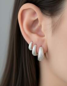 Trio Of Women's Hoop Earrings In 925 Silver Bath - 銀色 - 查看 2