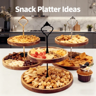 1件装红木蛋糕架、甜点托盘、小吃托盘、双层纸杯蛋糕架、木质托盘、烛台托盘，适用于生日、婚礼派对、厨房岛台装饰、客厅家居装饰