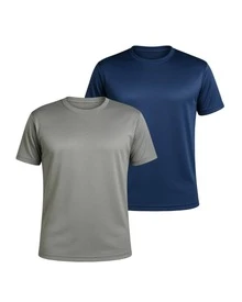 Kit Of 2 Men's Short-Sleeve Dry Fit T-Shirts, DryFit Gym, Running, Sports T-Shirt, CrossFit Fitness, Plain Casual Sportswear, Premium Polyester - 灰色和藍色 - 查看 1