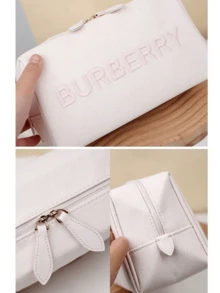 Burberry Pink Canvas Cosmetic Bag With Zipper, Featuring Embroidered Letter And Leather Pull Tab, Spacious Interior With Inner Pockets - Light Pink - View 1