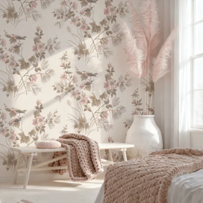 1卷粉色花卉图案自粘墙纸，法式优雅浪漫风格，美观墙面装饰，可移除可重复使用的乙烯基材质，易于安装，适用于厨房、卧室、客厅、橱柜、家具翻新，租房者友好型产品