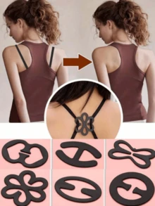 2/4/6个花朵、蝴蝶、爱心、几何图案（ABS树脂）文胸肩带夹，可调节四季隐形文胸肩带扣 - 黑色 - 查看 1