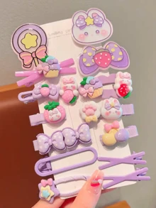 14pcs Princess Hair Clips Set, Bangs Clips, BB Clips, Cute New Hair Accessories - Multicolor - View 9