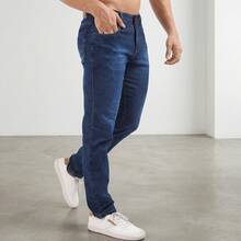 Calça Jeans Masculina Básica Barata Com Elastano Promoção - Lavagem escura - Visão 5