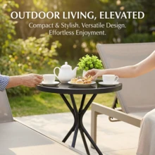 Outdoor Round Coffee Side Table, Versatile Patio Metal Bistro, End, Or Accent Table With Tempered Glass Top, Small Outdoor Furniture... - màu đen - Xem 5