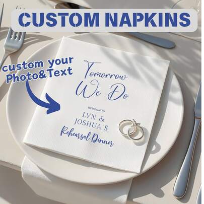 15-500pcs Custom Wedding Napkins, 3-Ply Personalized Engagement Napkins, Clear Printing, Perfect Table Decor For Rehearsal Dinner, Bridal Shower, Engagement Party, Ideals Disposable Napkins For Couple, Lover, Family, Customized Cocktail Napkins
