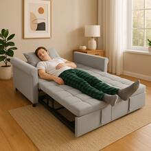 SOFÁ CAMA CONVERTIBLE DE TERCIOPELO PARA 2 PERSONAS – SOFÁ CAMA EXTRAÍBLE GRIS CON BOLSILLO LATERAL, DISEÑO COMPACTO PARA ESPACIOS PEQUEÑOS, APARTAMENTOS, HABITACIONES DE INVITADOS - 1 - Ver 2