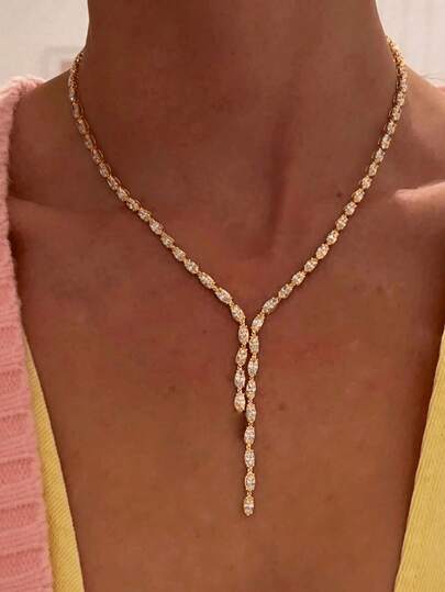 1pc Nightclub Sexy Tassel Bling Crystal Necklace, Elegant For Formal Gown, Party, Wedding Bridal Jewelry Accessory