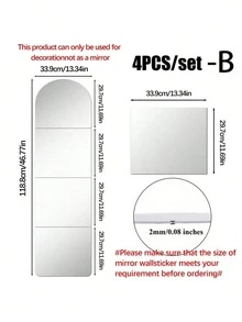 4pcs PMMA Mirror Wall Stickers, Classic Square Room Decor Stickers Suitable For Home Use - Silver - View 20