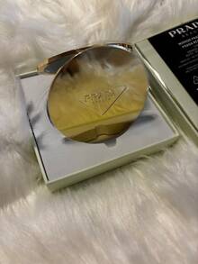 Prada Gold Round 100% Metal Makeup Mirror With Iconic Triangle Logo - Gold - View 2