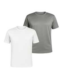 Kit Of 2 Men's Short-Sleeve Dry Fit T-Shirts, DryFit Gym, Running, Sports T-Shirt, CrossFit Fitness, Plain Casual Sportswear, Premium Polyester - 白色和灰色 - 查看 1