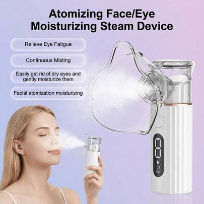 3in 1 Handheld Nebulizer, Facial Steamer With Smart Digital Display& 3 Modes, Portable Nebulizer Humidifier Suitable For Face, Mouth And Eyes, Ultra-Quiet For Travel And Home Use