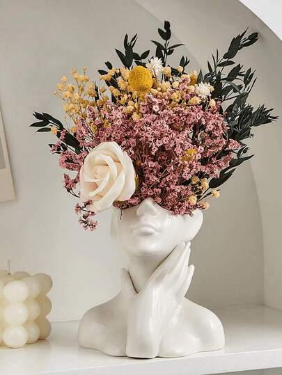 Human Face Decorative Vase - Shy Posture Modern Art Desktop Display For Bookshelf, Living Room, Office, Bedroom