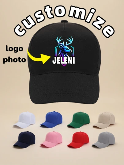 Customized Baseball Cap With Logo Or Photo, Ideal Gift For Business, Company, School, Party, Travel, Family, Friends, Lovers. Soft Crown, Casual Plain Color, Adjustable Strap, Suitable For Spring/Summer, Unisex Design