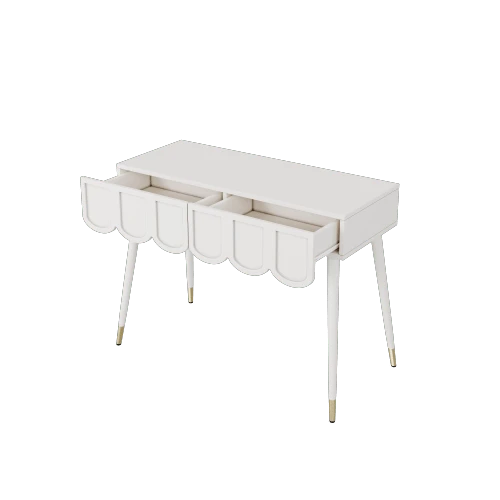 Schminktisch, Frisiertisch, Mit 2 Schubladen, Metallfüße, White, Mass: B100 * T40* H76 Cm - White - View 9
