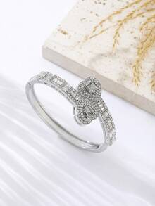 Luxury Iced Out Double Heart Bangle, Bridal Wedding & Banquet Jewelry, Elegant Sparkling Bracelet For Ladies - The Queen's Exclusive Bracelet - View 9