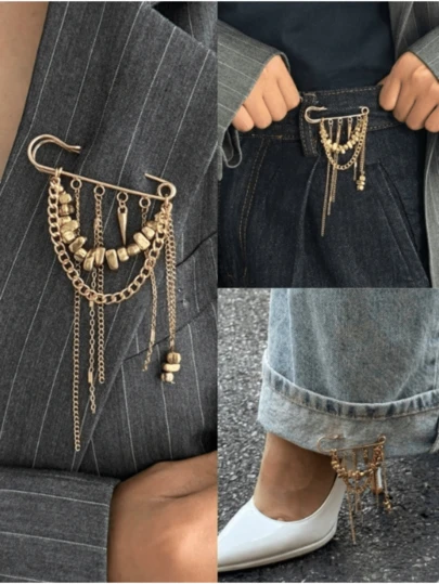 1pc Elegant Fashion Unique Vintage Luxurious Geometric Tassel Brooch Pin, Suitable For Women's Business, Party, Holiday Occasions