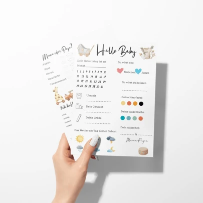 10/20/30/40/50张水彩风格婴儿派对预测卡，德语填空式婴儿时光胶囊卡，可爱宝宝纪念卡（送给父母），婴儿派对游戏用品及建议卡