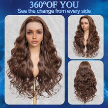 32英寸水波纹蕾丝前假发，真人混纺发丝，13x4/13x6高清透明蕾丝前假发，以及4x4/5x5蕾丝闭合假发，女士自然发际线，4号棕色巴西原生发蕾丝前假发，200%密度，预先拔毛，带婴儿发际线 - 棕色 - 查看 2