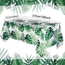 1pc 54 X 108 Inches Hawaiian Party Tablecloth, Tropical Palm Leaves Table Covers, Plastic Disposable Table Decorations For Summer Beach Cocktail Safari Jungle Party Supplies - Multicolor - View 2