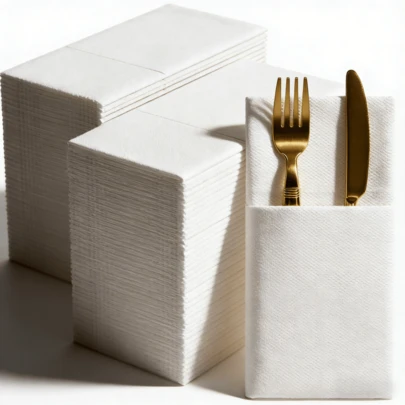 100 piezas de servilletas desechables elegantes y plegadas previamente con aspecto de lino, con bolsa para cubiertos - Servilletas blancas adecuadas para la decoración de mesas de boda, fiestas de cumpleaños, eventos y catering
